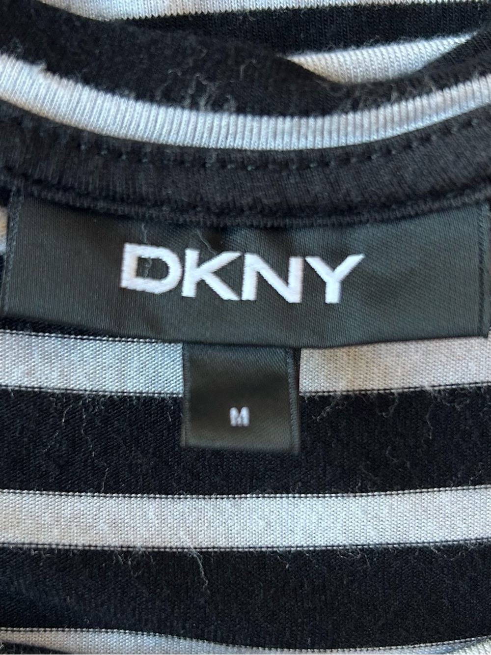 DKNY Black & White Striped Top | Stretch Scoop Neck Tee | Effortless Everyday - Picture 6 of 8